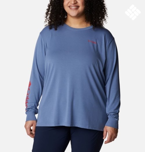 Columbia PFG Slack Vann Graphic Long Sleeve Gensere Dame Blå | Plus Size 83942Y